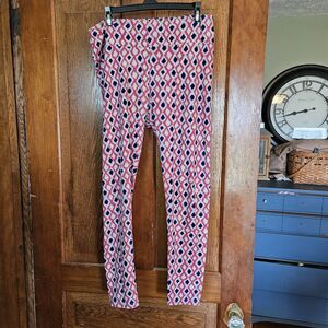 LuLaRoe Leggings Pink Blue White One Size OS Tall And Curvy